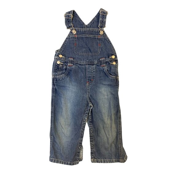 Gymboree Toddler Size 18 24 months Denim Jean OVeralls Bibs Blue Tow Truck Back - Picture 1 of 4
